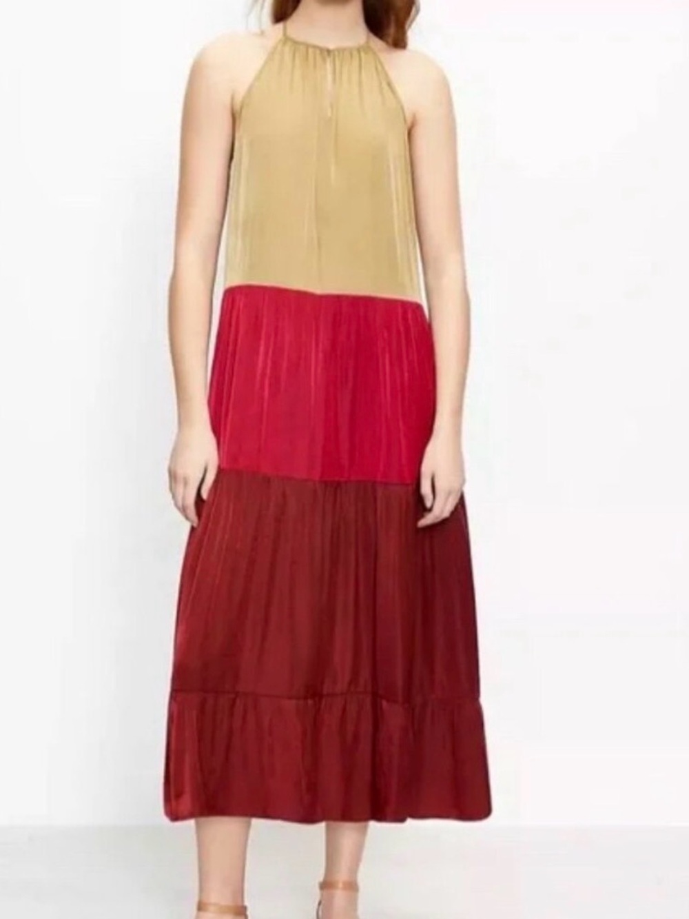 LOFT Gold Halter Maxi Dress